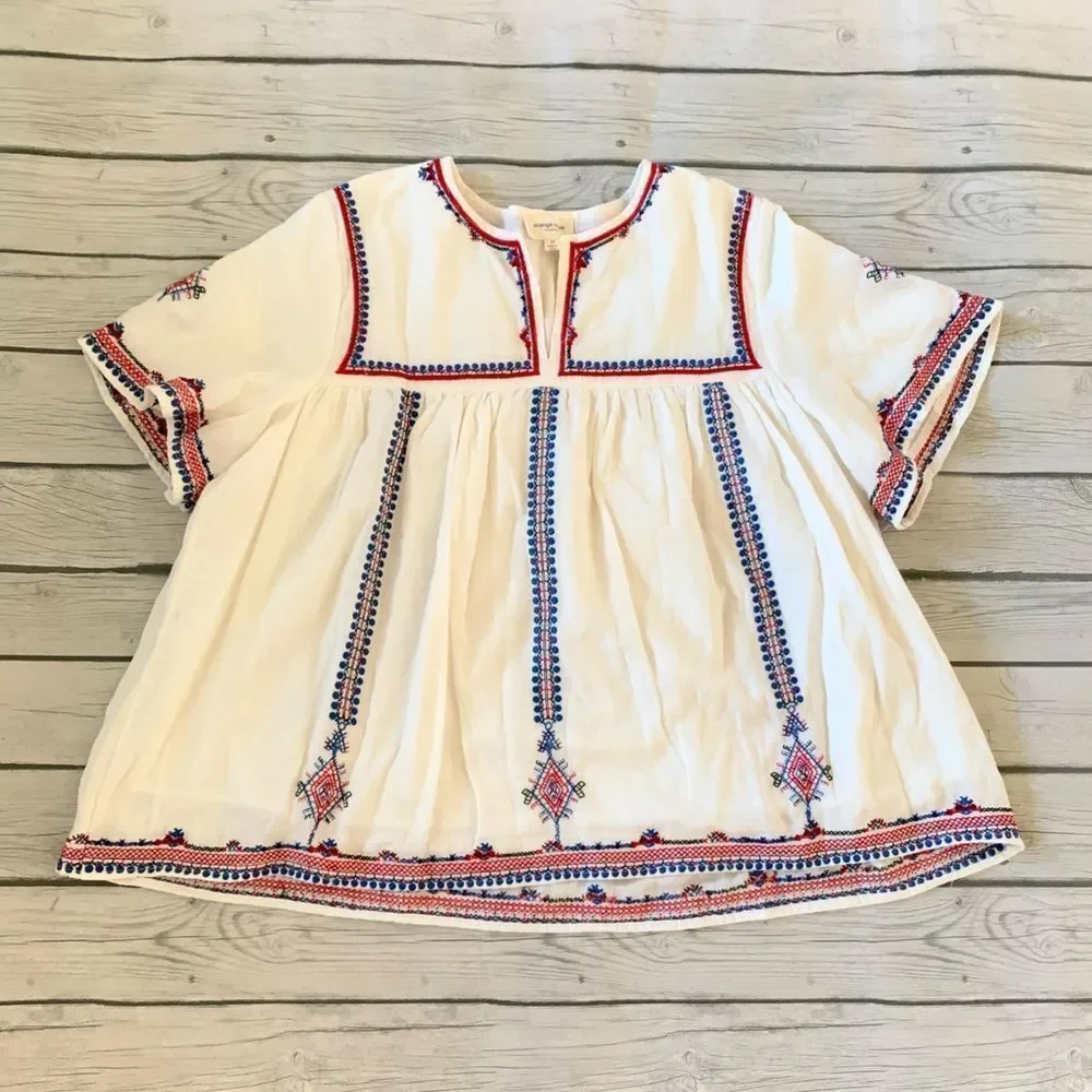 Orange Creek white boho babydoll top-medium - Picture 1 of 8